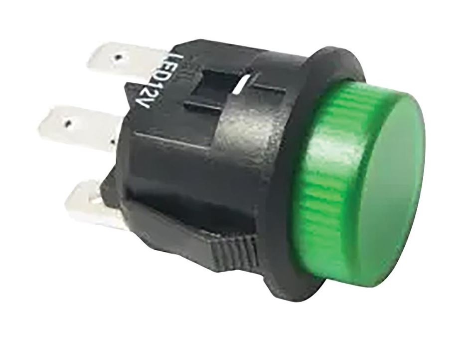 AB COMPONENTS - Tombol Tekan LED Bulat Hijau, Hidup / Mati, DPST, 12V DC, 10A, 