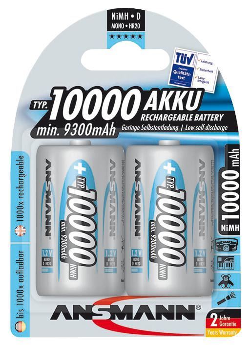 Ansmann Baterias Recarregáveis NiMH Tipo D 10.000mAh 2 Unidades