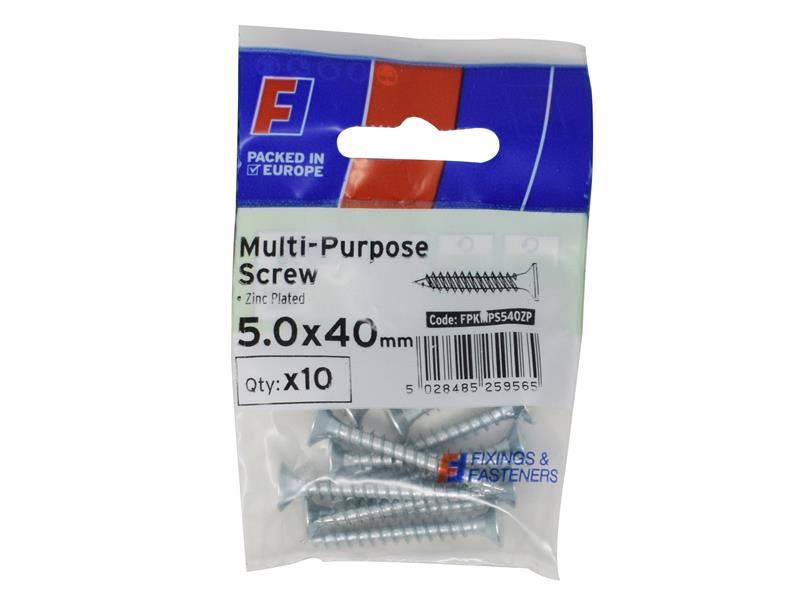 ForgeFix ברגי פוזידריב רב-תכליתיים 5.0x40 מ״מ, ציפוי אבץ, חבילה של 10