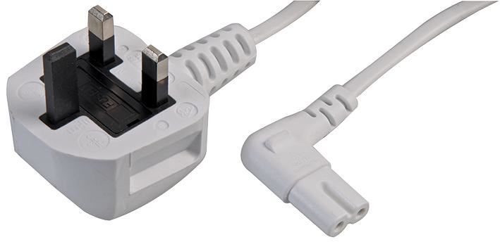 Pro Elec כבל חשמל 3 מטר עם תקע UK למחבר C7 בזווית, לבן