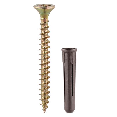 Timco Brown Plastic Plugs with Screws, 35mm, 125-Pack