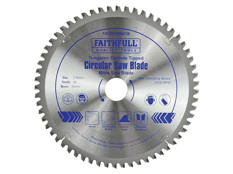 Faithfull TCT Kruiszaagblad voor verstekzagen 216x30mm 60T NEG