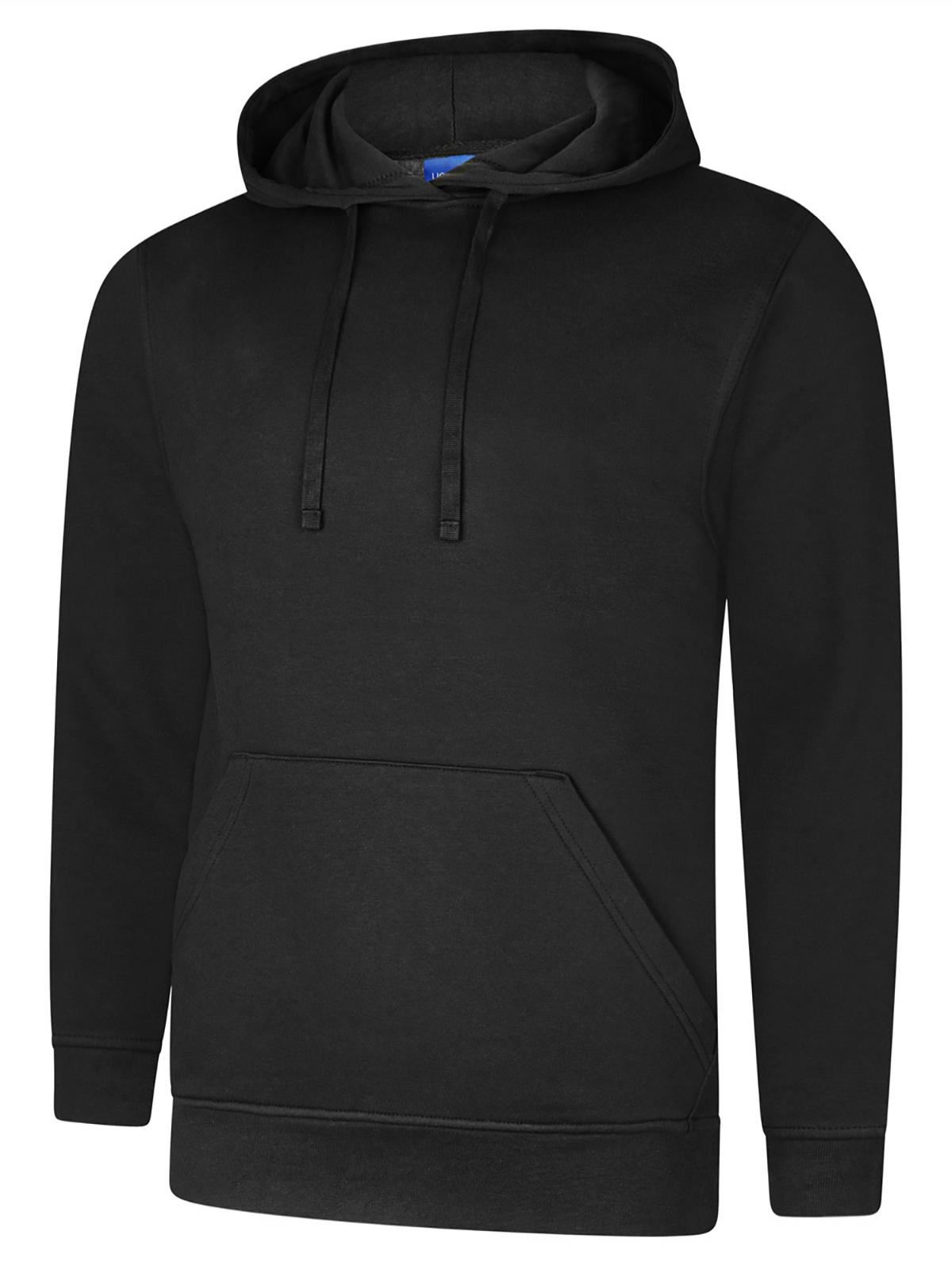 Uneek Unisex Deluxe Hooded Sweatshirt - 60% Cotton, 40% Polyester - Black - XS