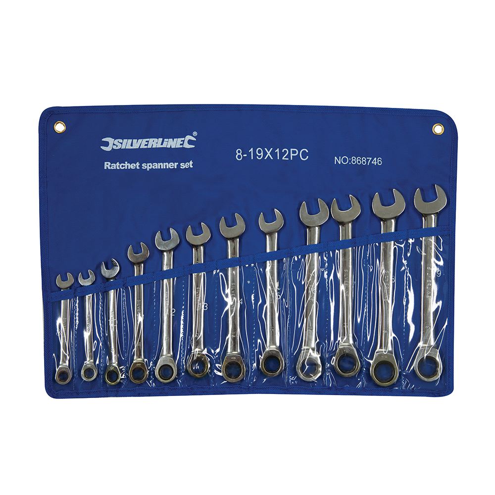 Silverline Fixed Head Ratchet Spanner Set 12pce - 8-19mm