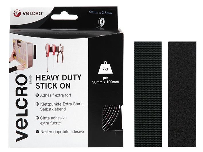 VELCRO Heavy Duty Αυτοκολλητική Ταινία Hook & Loop, Μαύρη, 50mm x 2.5m