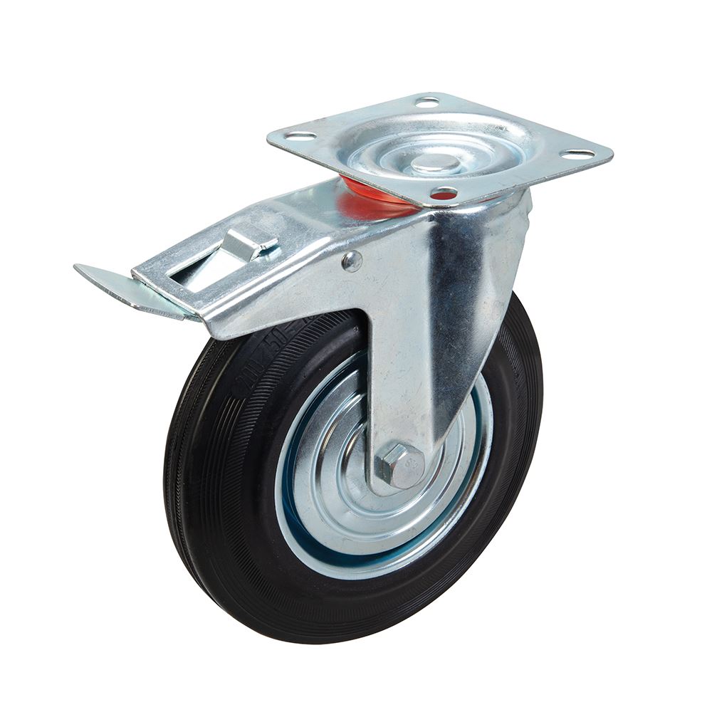 Fixman Heavy Duty Braked Rubber Castor, 200mm, 200kg