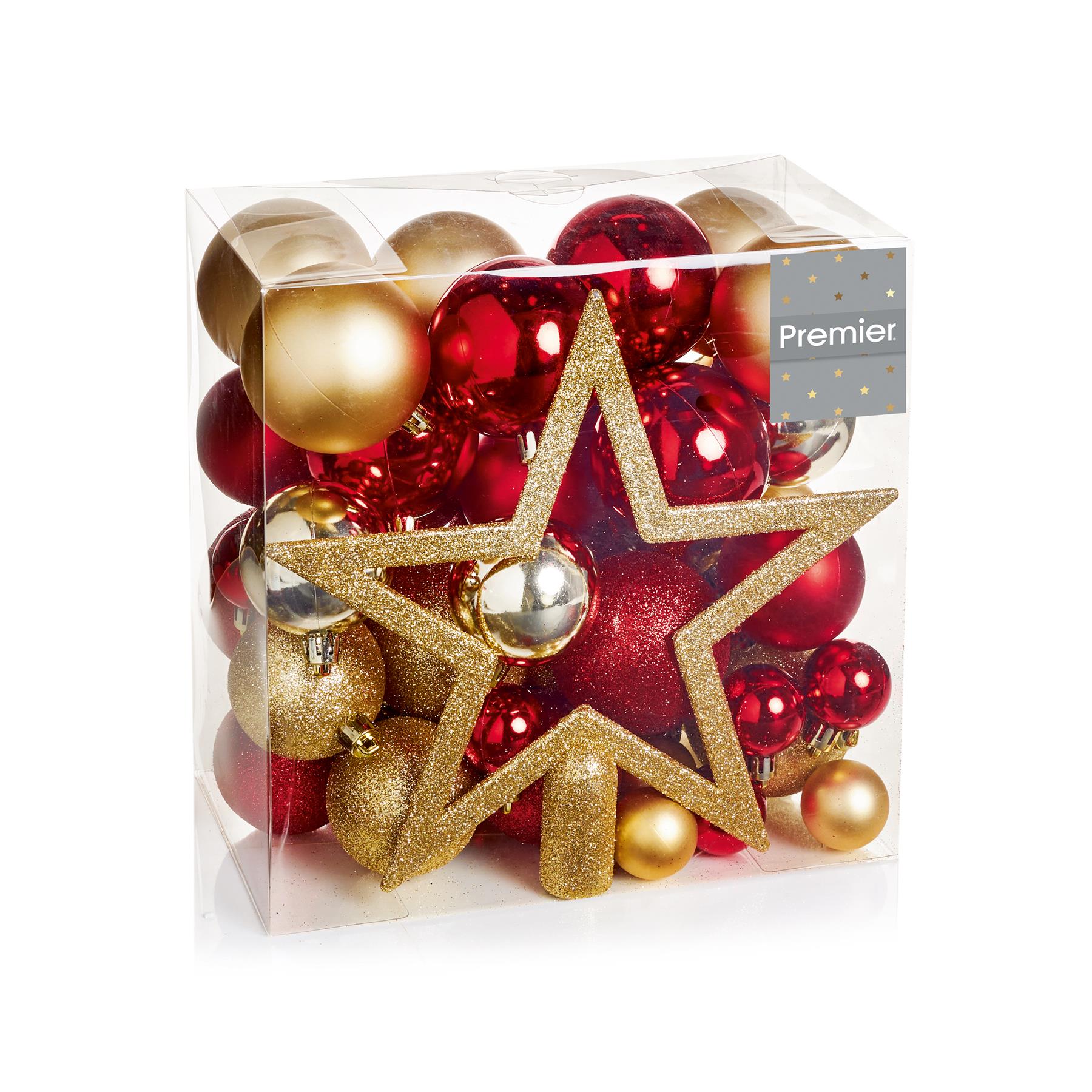 Premier 50-Piece Mixed Finish Bauble Pack with Tree Top Star