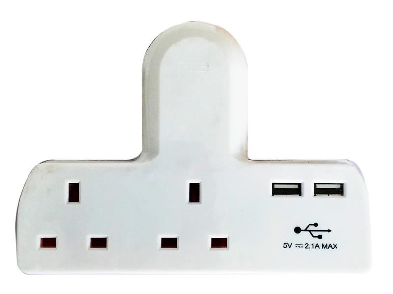 Adaptateur de prise en T Dencon 2 voies avec USB, fusible 13A