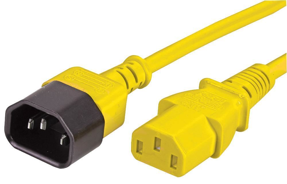 HiLo Kabel Sambungan Lelaki C14 ke Perempuan C13, Kuning, 2m, 10A, 250V