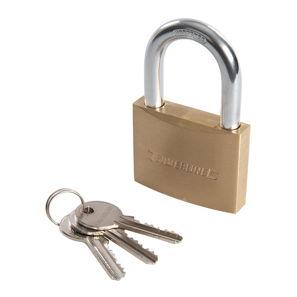 Silverline Brass Padlock, 60mm, 3 Keys Included