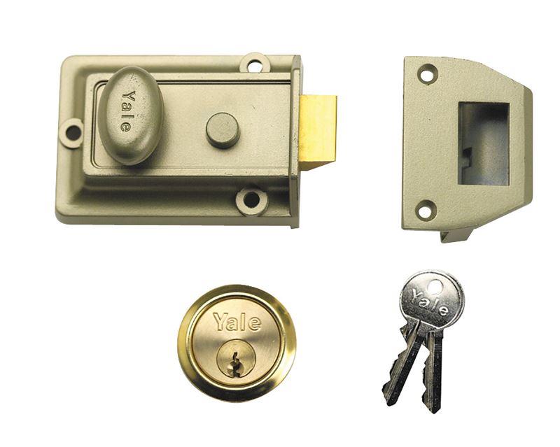 Yale P77 Traditional Nightlatch, 60mm Backset, Nickel Brass Finish