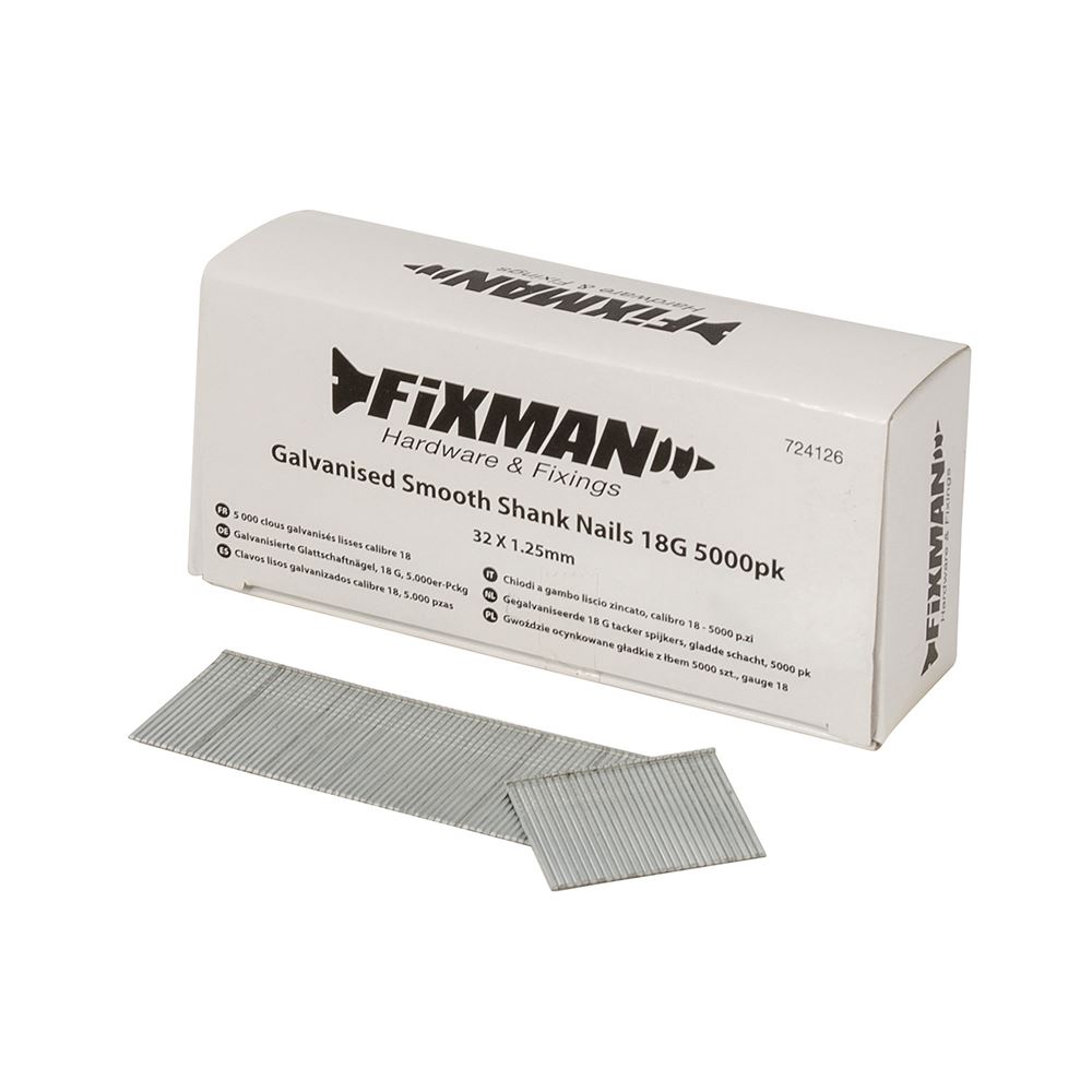 Fixman Galvanised Smooth Shank Nails 18G, 32 x 1.25mm, 5000pk