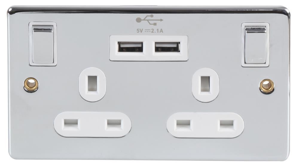 PRO ELEC - Sócmhainn Dhá Chlóigin le USB, Cróm, 13A