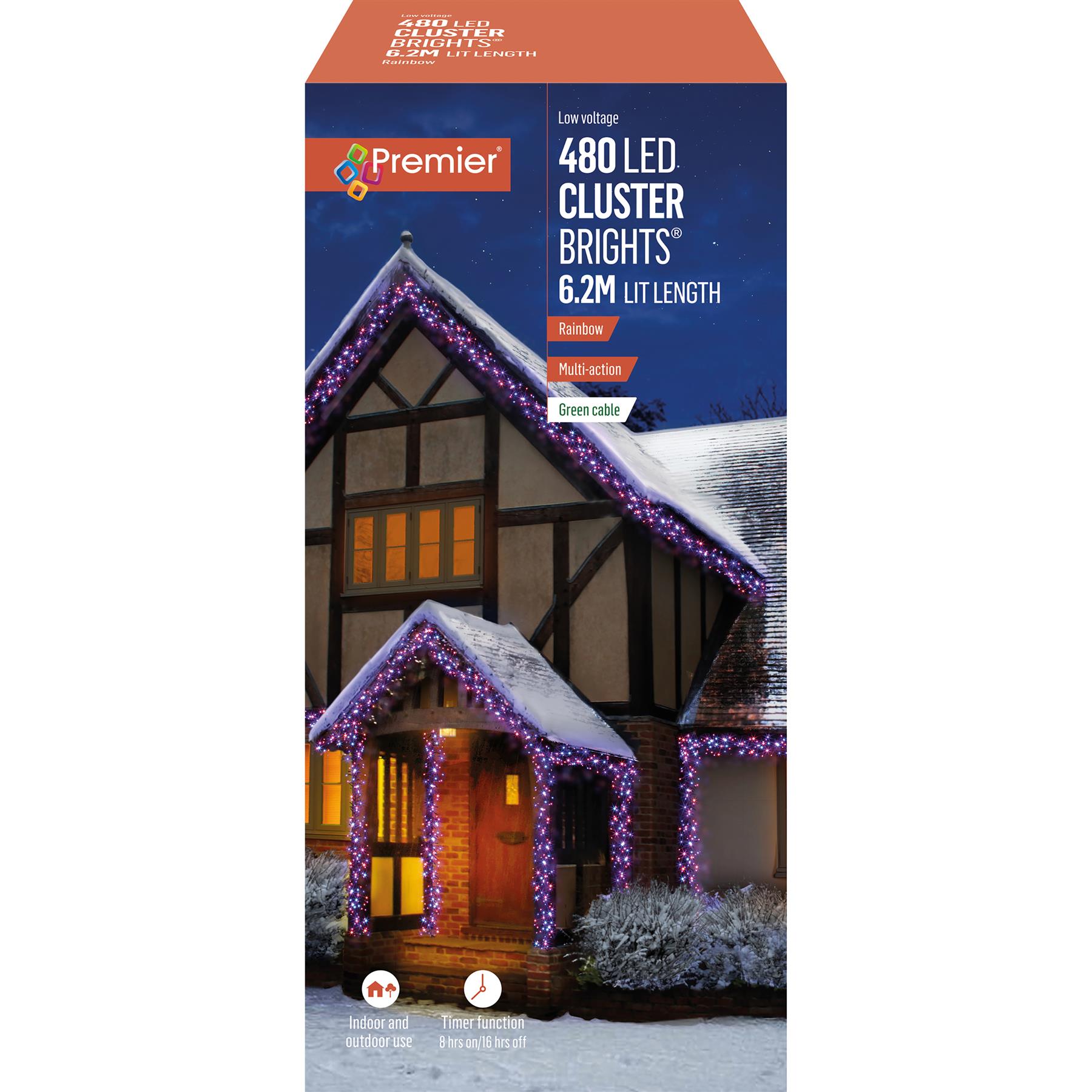Premier 480 LED Regenboog Kerstclusterverlichting met Timer, 6,2m