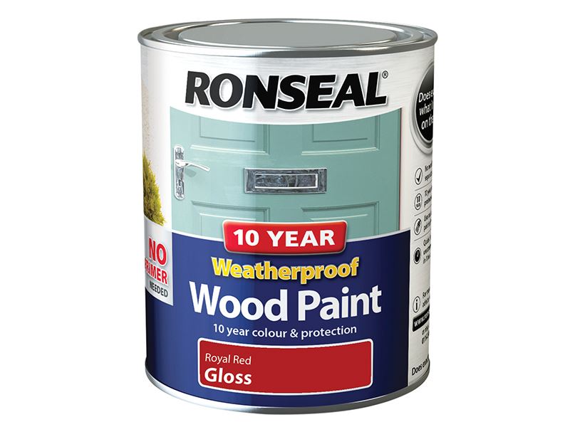 Ronseal 10 Year Weatherproof Wood Paint, Royal Red Gloss 750ml