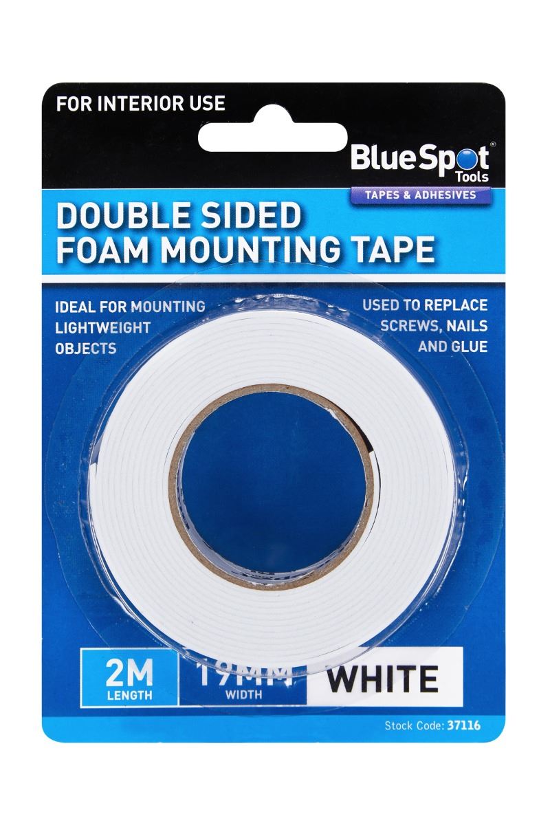 Blue Spot Tools 19mm x 2m White Double-Sided Foam Mounting Tape