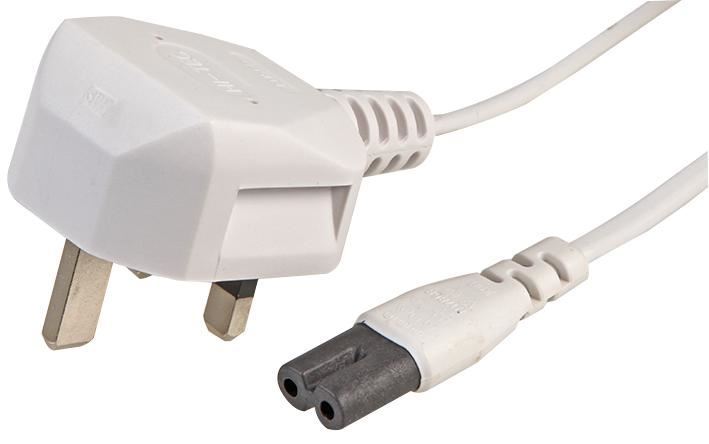 PRO ELEC UK Plug to Figure 8 (C7) Mains Lead, White, 5m