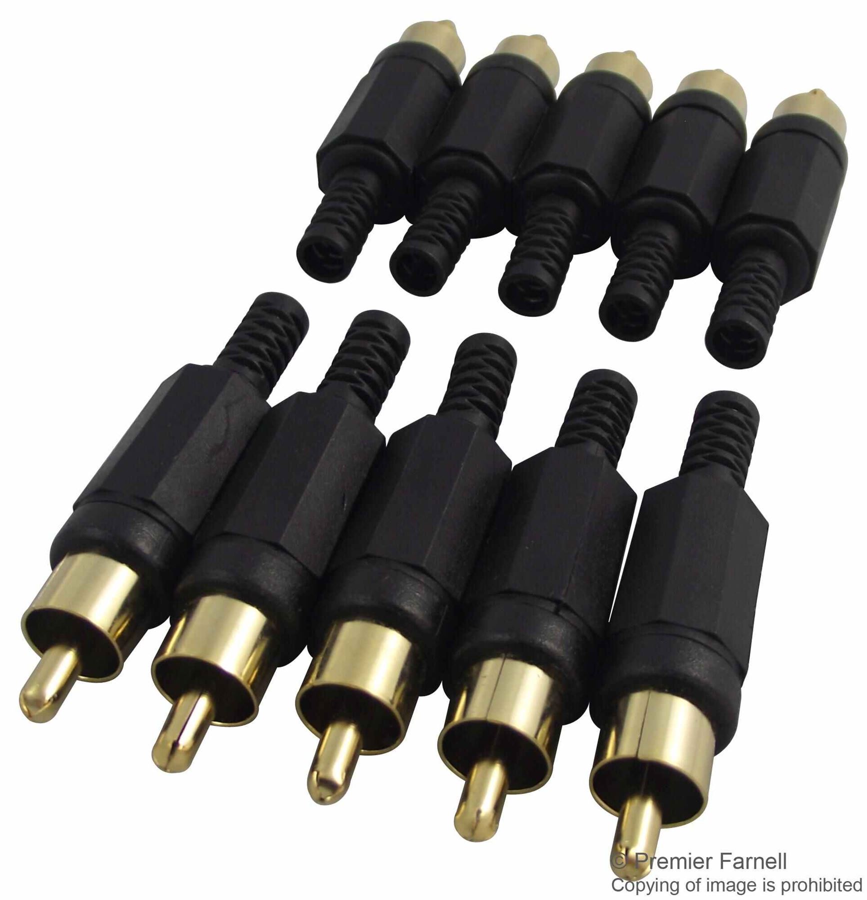 Pro Signal Spina RCA Dorata, Manico ABS Nero, Confezione da 10