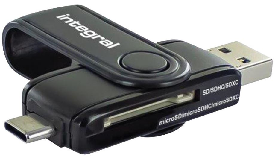 INTEGRAL - Léitheoir Cártaí SD/MicroSD USB 3.1 & USB-C Dúbailte
