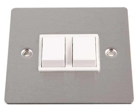 VOLEX Interruptor Duplo 2 Vias, Aço Inoxidável Escovado/Branco