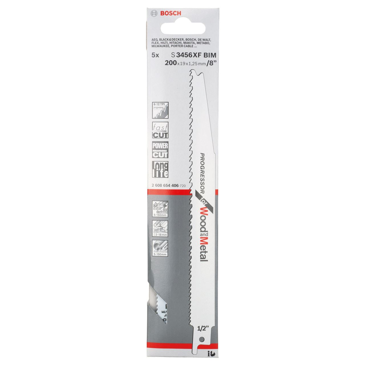 Bosch S3456XF Lame per Sega a Pistone Progressor per Legno e Metallo, 200mm (5p