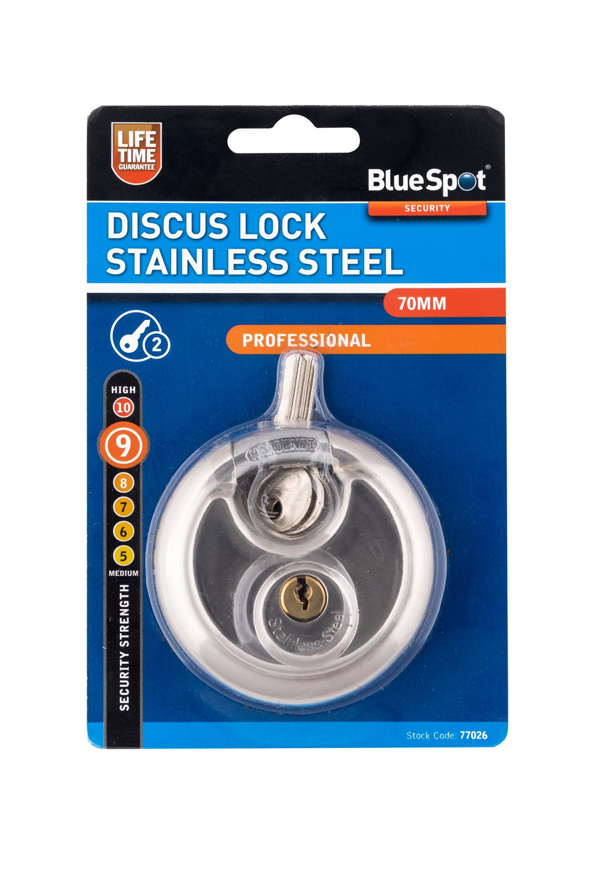 Cadenas disque en acier inoxydable Blue Spot 70mm