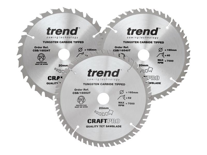 Trend Pack Triple de Hojas de Sierra sin Cable 165mm x 20mm (24T/40T/52T)