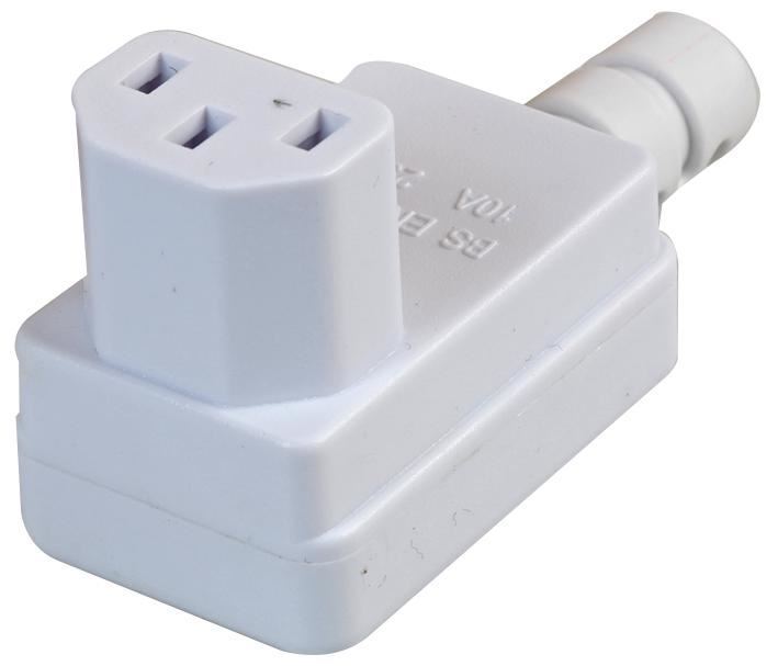 Pro Elec Επανασυγκολλήσιμος IEC C13 Καρφίτσα, Ορθή Γωνία, Λευκό, 10A 250V