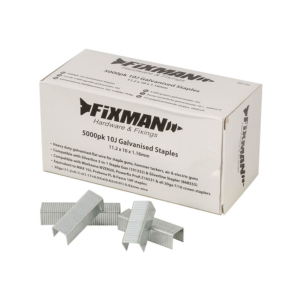 Fixman - 10J 鍍鋅U型釘 5000件裝 - 11.2 x 10 x 1.17毫米