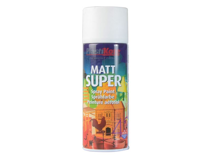 PlastiKote Matt Super Spray Paint, White, 400ml