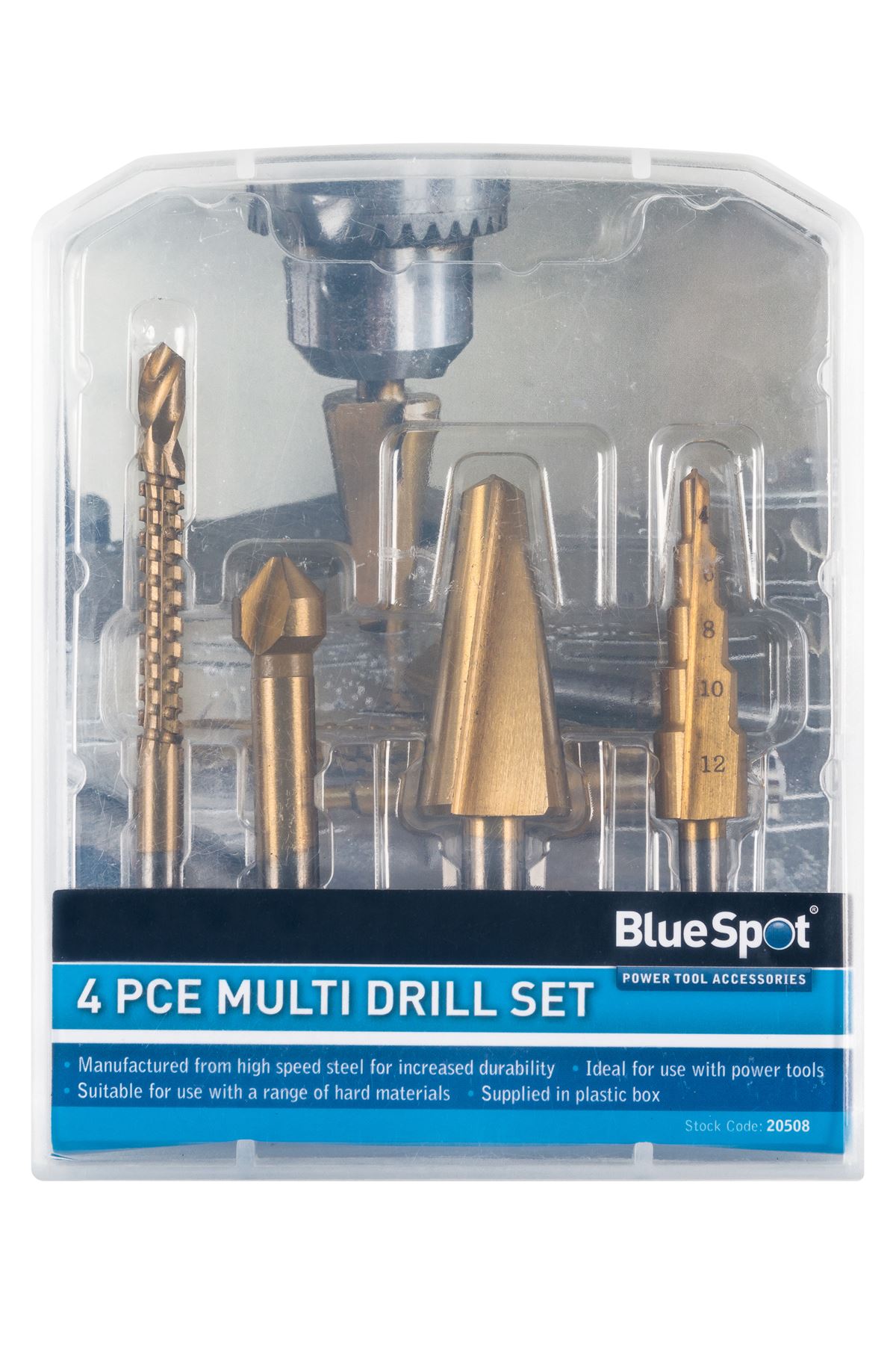 Blue Spot - Jeu de 4 forets multi-matériaux HSS, 4-12mm