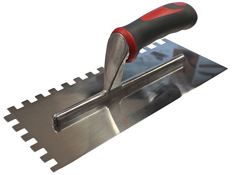 Faithfull Notched Trowel, 10mm Serrated, Stainless Steel, Soft Grip, 330x115mm