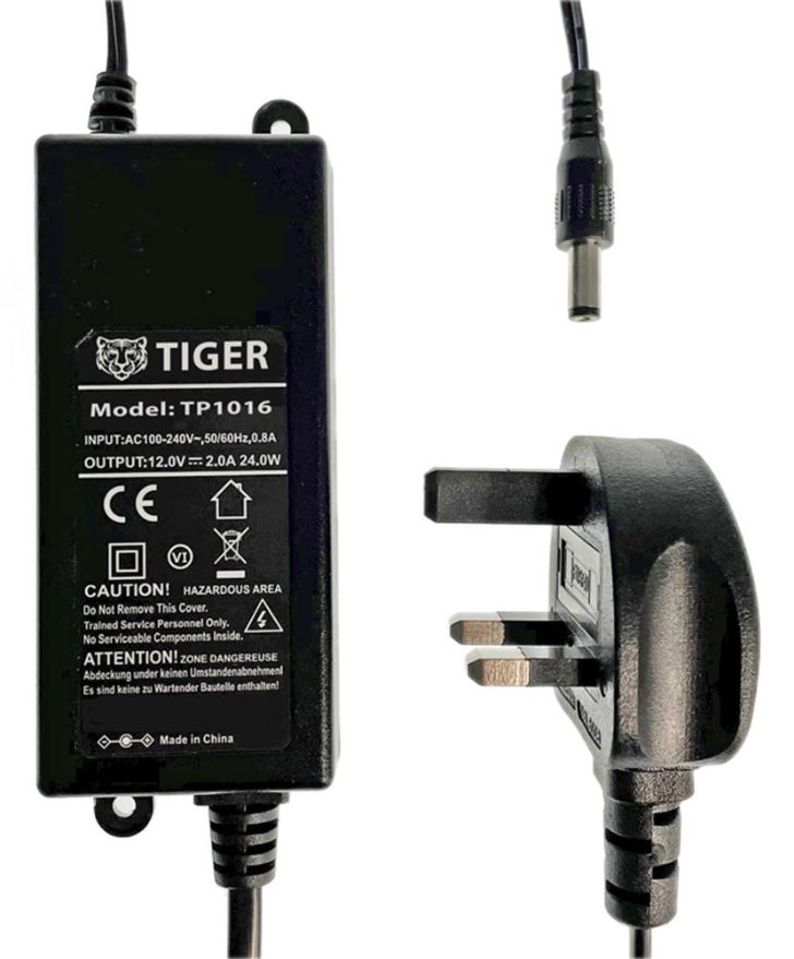 Tiger Lugged Power Supply 12V 2A, 24W, Level VI, 2.1mm Plug