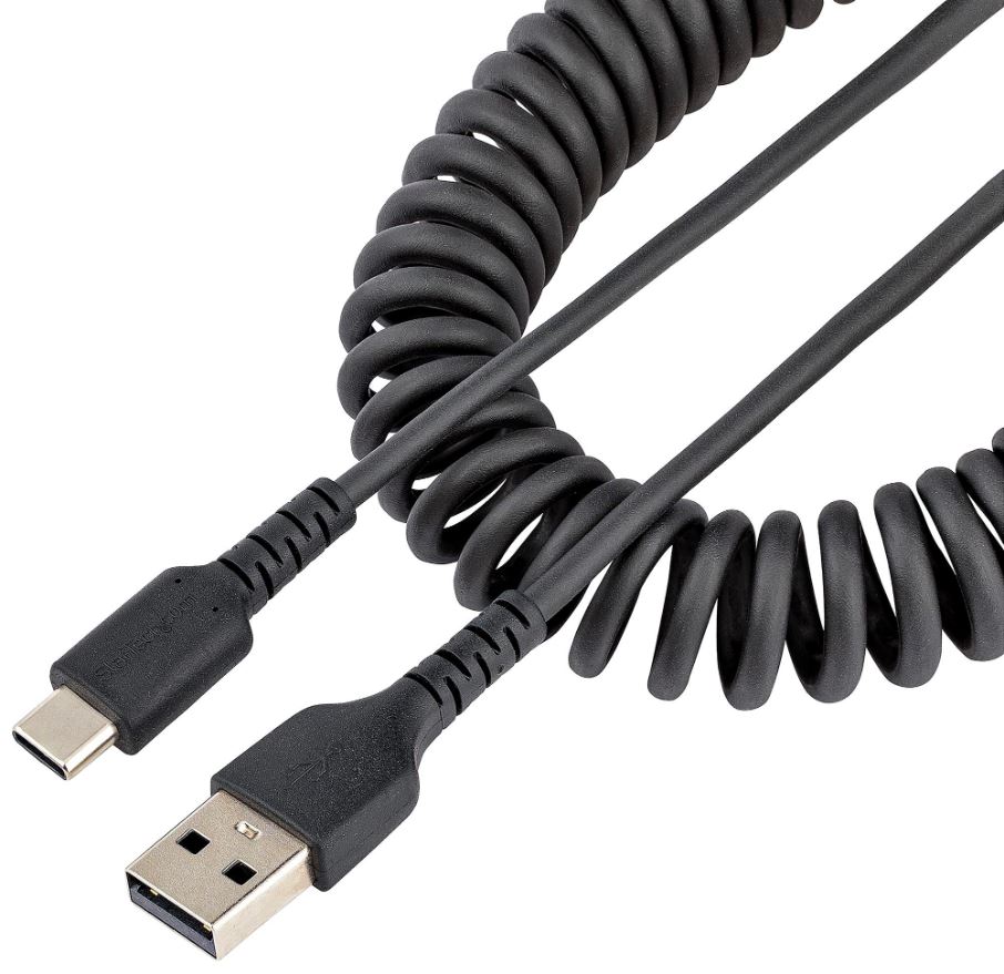 STARTECH Heavy Duty USB-A to USB-C Coiled Cable, 0.5m