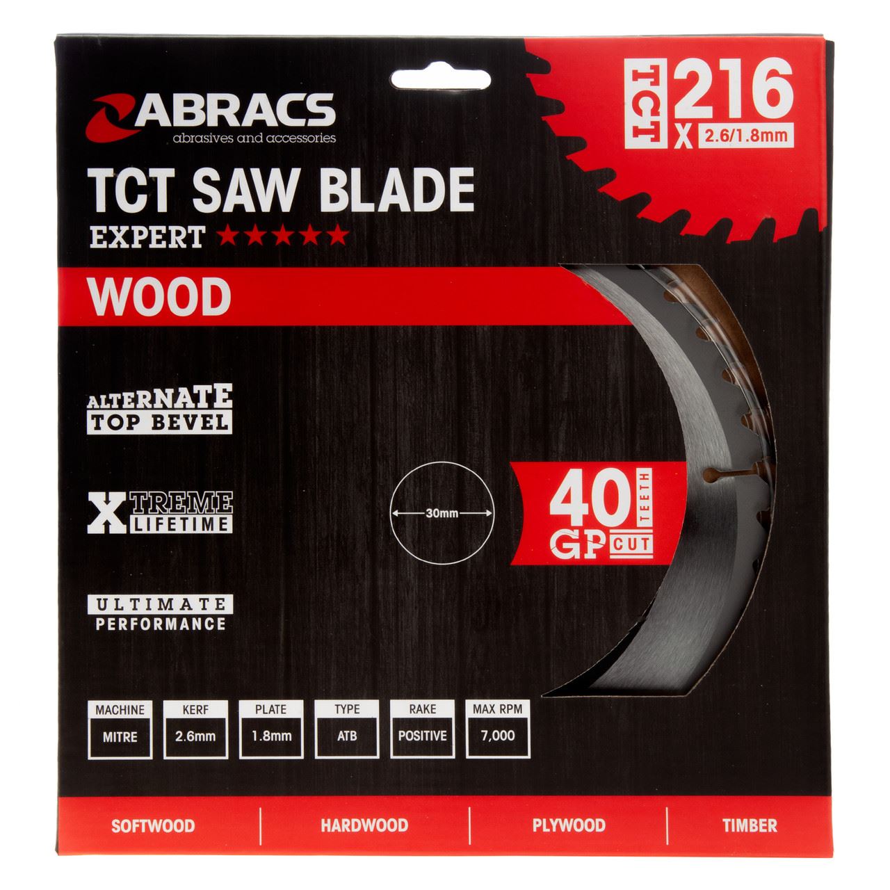 Abracs TCT Circular Saw Blade for Wood, 216mm, 40T