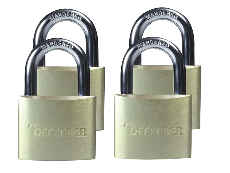 DEFENDER アルミニウム パドロック 4個セット 40mm 同キー仕様 ブラスボディ