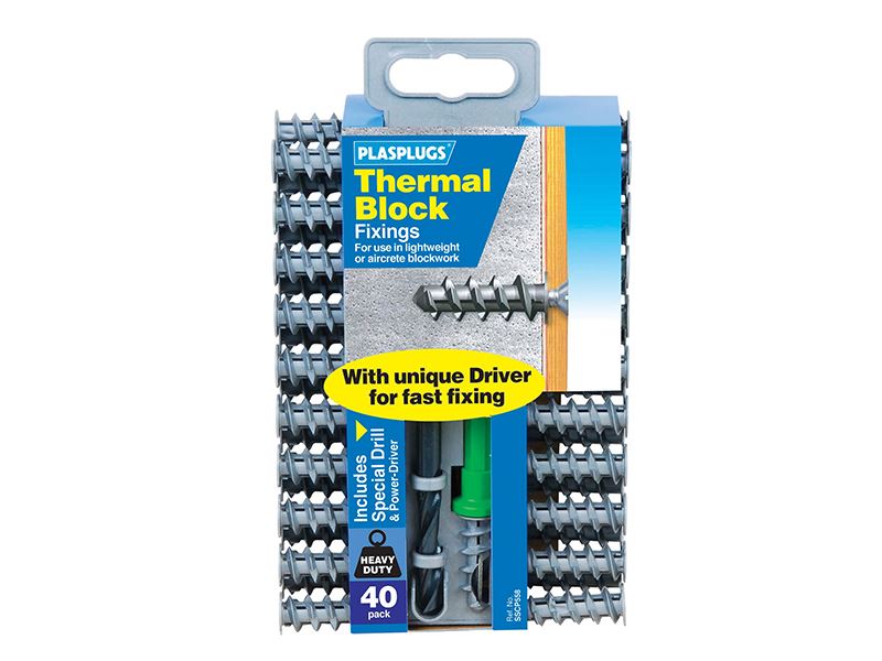 Plasplugs Fixações para Blocos Térmicos, Pack de 40 com Broca