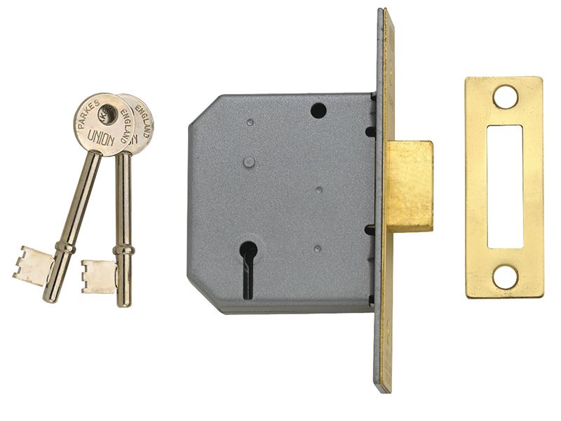 UNION 2177 3 Lever Mortice Deadlock, Polished Brass, 65mm