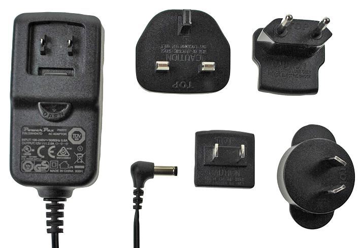 POWERPAX ספק כוח בינלאומי 12V 2A עם חיבורי הפעלה מתחלפים, 24W