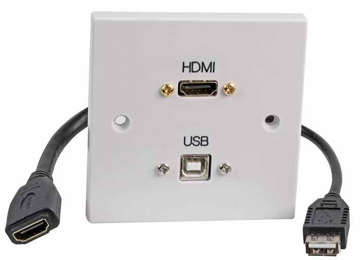 PRO SIGNAL 1-Gang AV Wallplate with HDMI & USB-B Female, Fly Leads