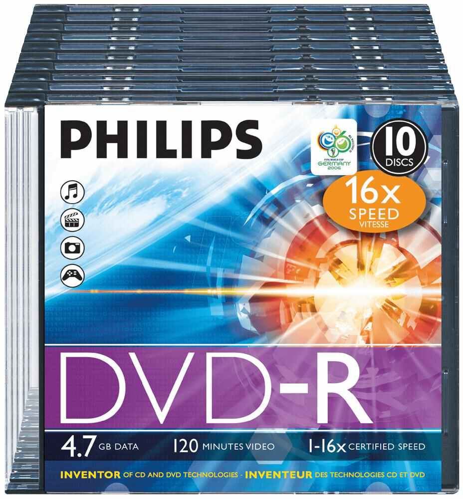 Philips 16x Speed DVD-R Blank Discs, 10-Pack