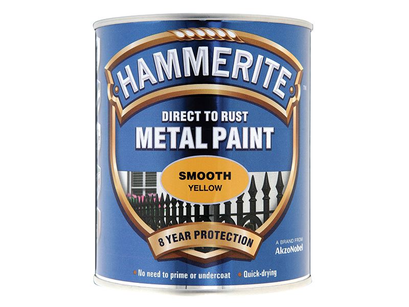 Hammerite Direct Op Roest Metaalverf - Geel, Gladde Afwerking, 750ml
