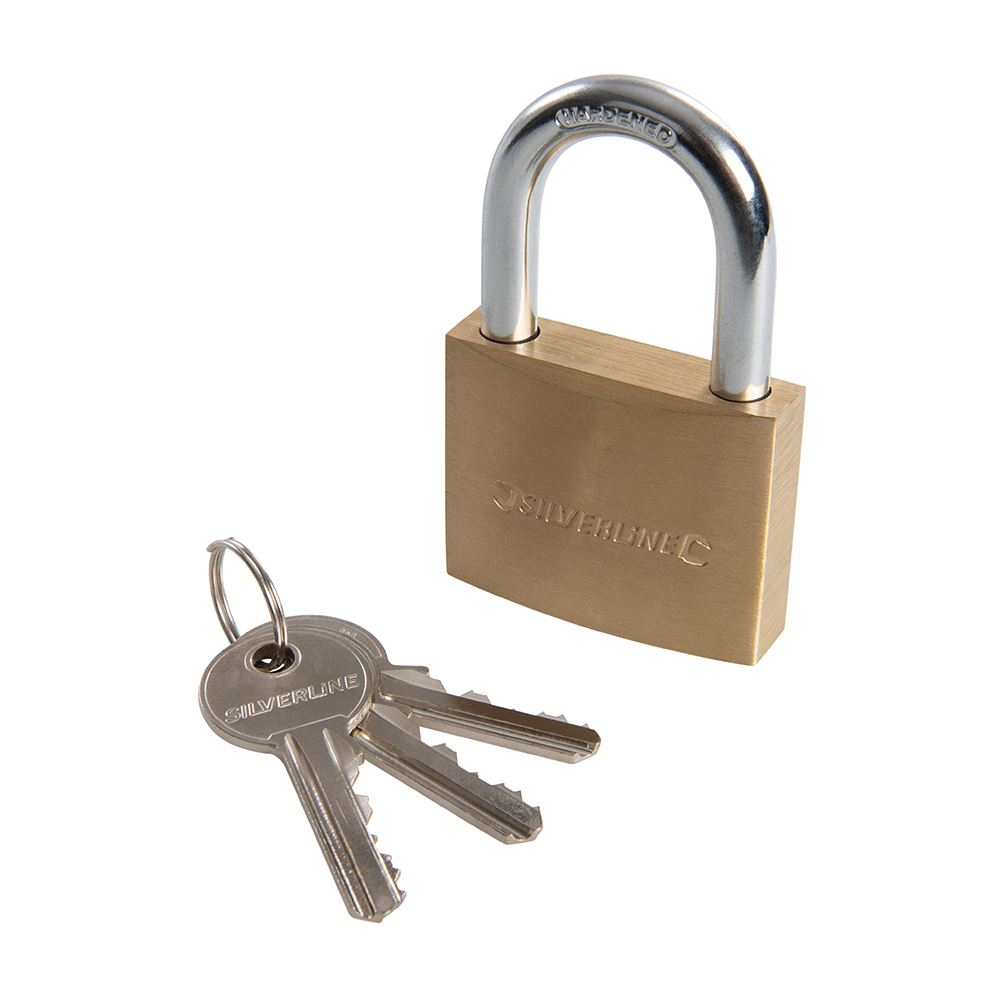 Silverline Brass Padlock, 50mm with Chrome-Plated Steel Shackle