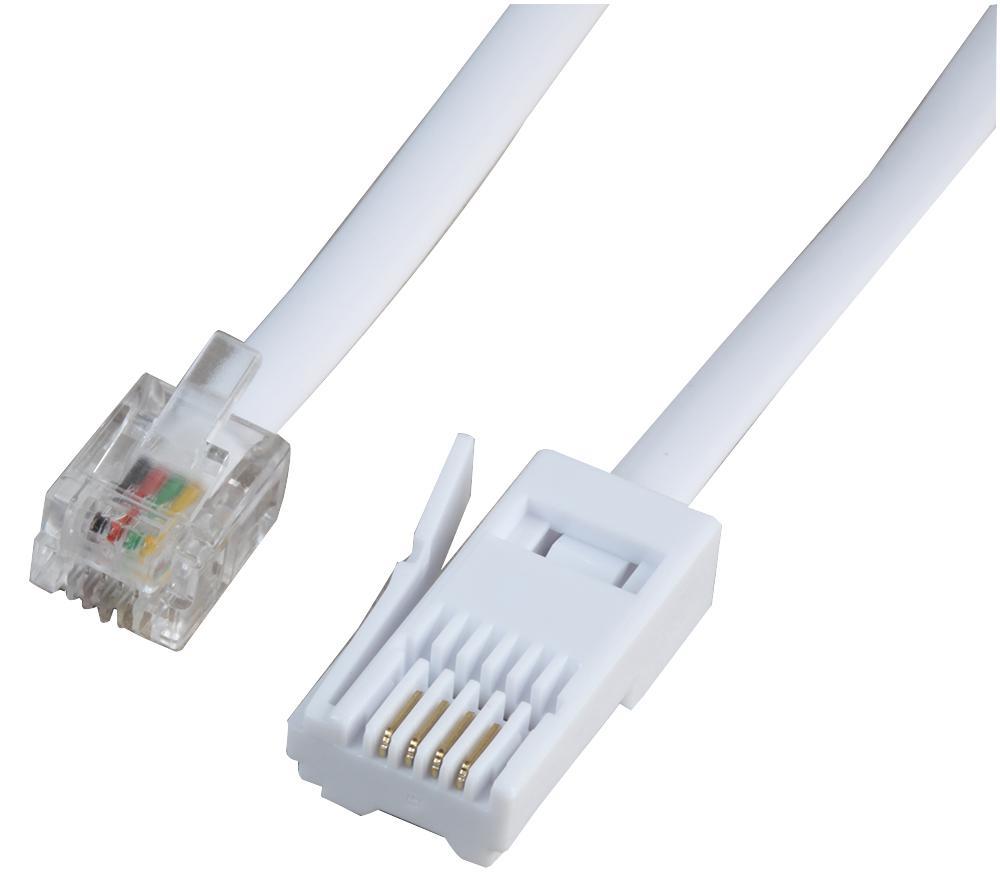PRO SIGNAL - Kabel Telefon RJ11 ke Plag BT (431A) Gelung Silang, Putih, 3m