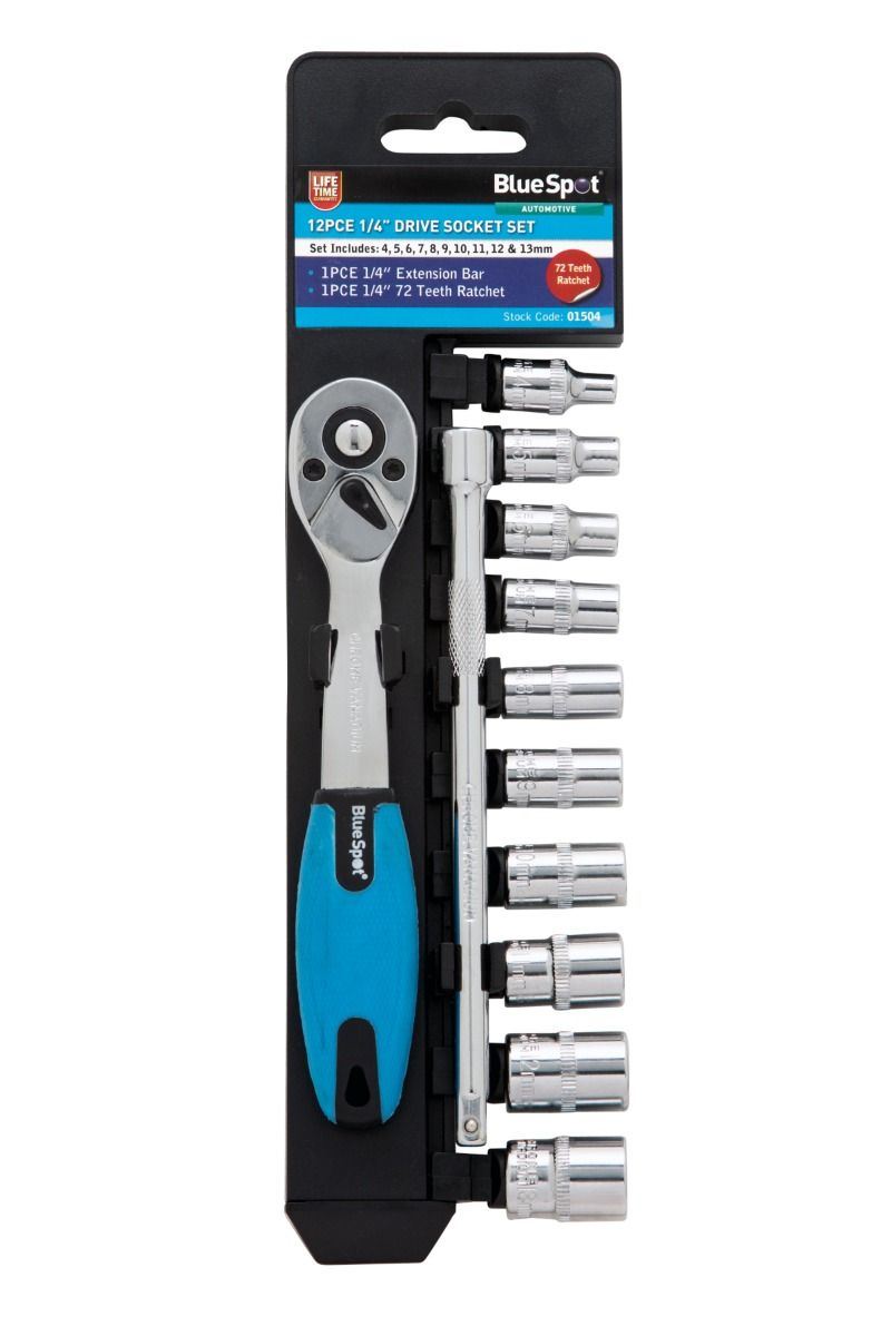 Blue Spot Tools - Σετ Ρατέ και Υποδοχών 12 τεμ., 1/4”, Μετρικό (4-13mm)