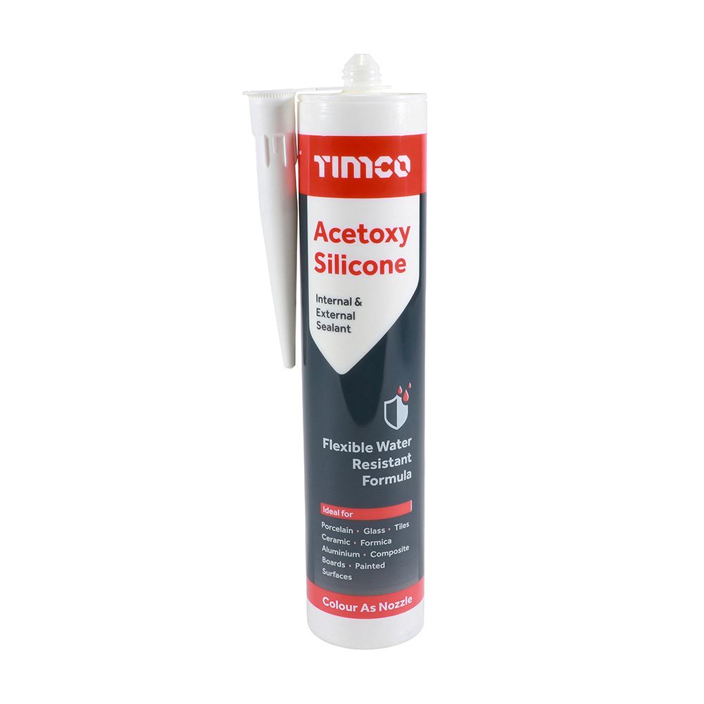 Timco Acetoxy Silicone Sealant, White, 300ml, Fast-Curing