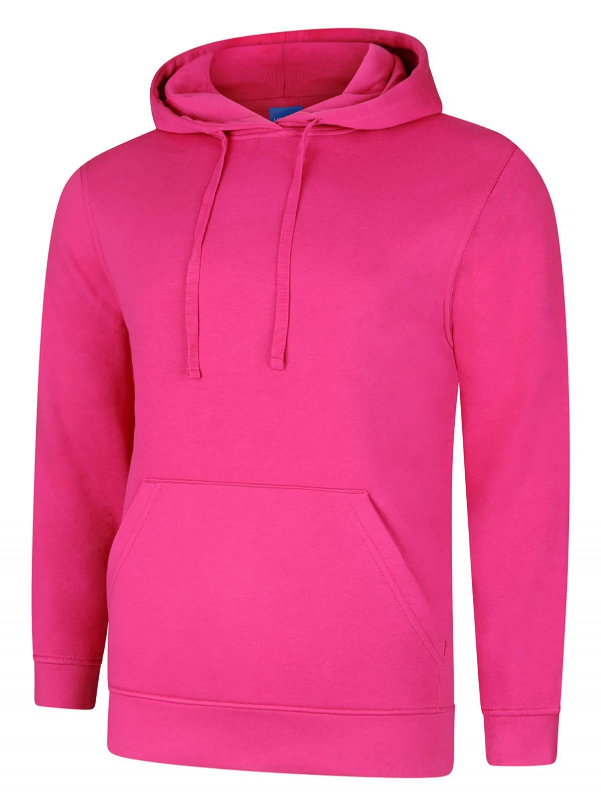 Uneek Deluxe Hooded Sweatshirt - 60% Cotton, Hot Pink, Size L