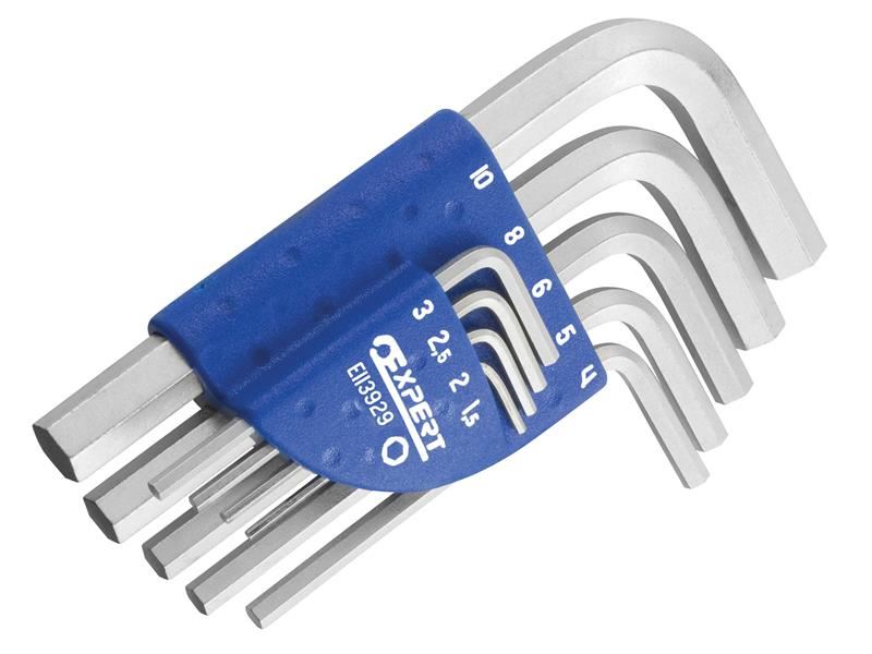 Expert Metric Hex Key Set, Short Arm, 9 Piece, Zinc-Plated Steel