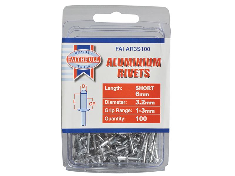 Faithfull Aluminium-Niete 3,2 x 6mm kurz, 100 Stück