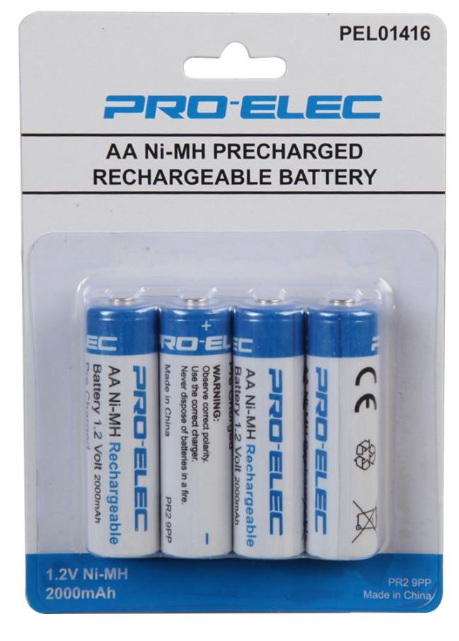 PRO ELEC - Bateri AA Boleh Dicas Semula NiMH, 2000mAh (4 Pek)